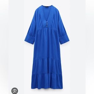 Stunning Cobalt Blue Linen Blend Midi/Maxi Dress L